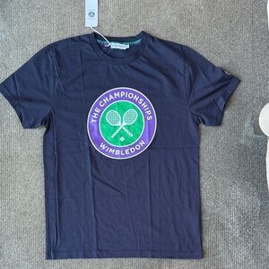 Mens Wimbledon Official Navy T-Shirt with Green Logo Size Medium